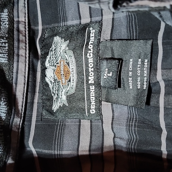GENUINE HARLEY DAVIDSON EMBROIDERED BLACK & GRAY PLAID BUTTON LONG-SLEEVED SHIRT - Picture 5 of 14